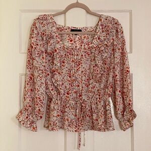 Floral Ruffle Blouse - Red and White